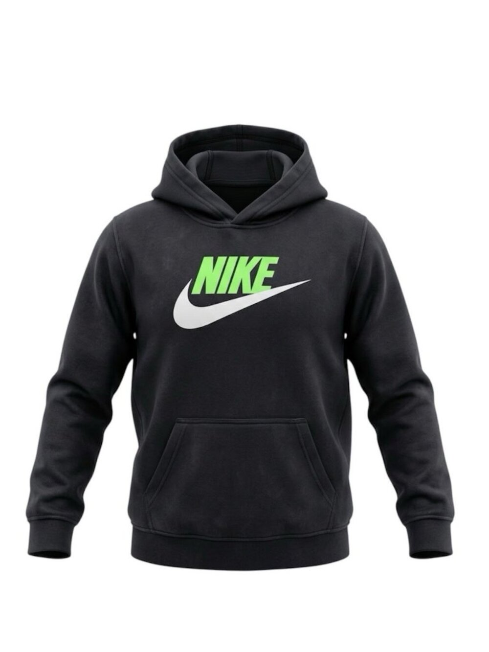 Nike Boys XL Club Fleece Hoodie Black Green Strike Spellout Pullover Sweatshirt